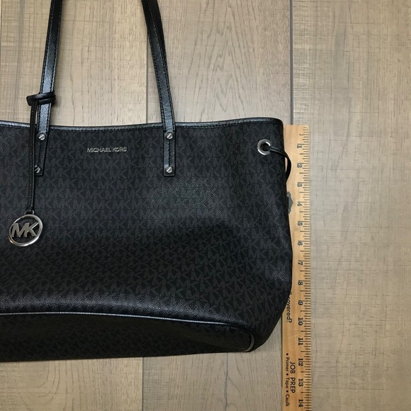 Michael Kors Purse Black Jet Set Travel Logo Large Shoulder Tote Bag Pebbled - Picture 14 of 16